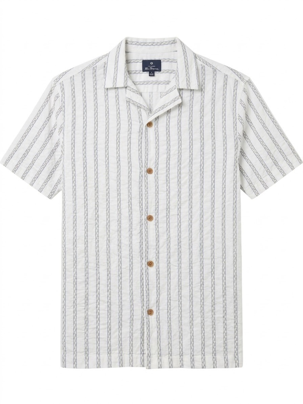 Ben Sherman Mens Small Textured Dobby Stripe Short Sleeve Button Down Shirt